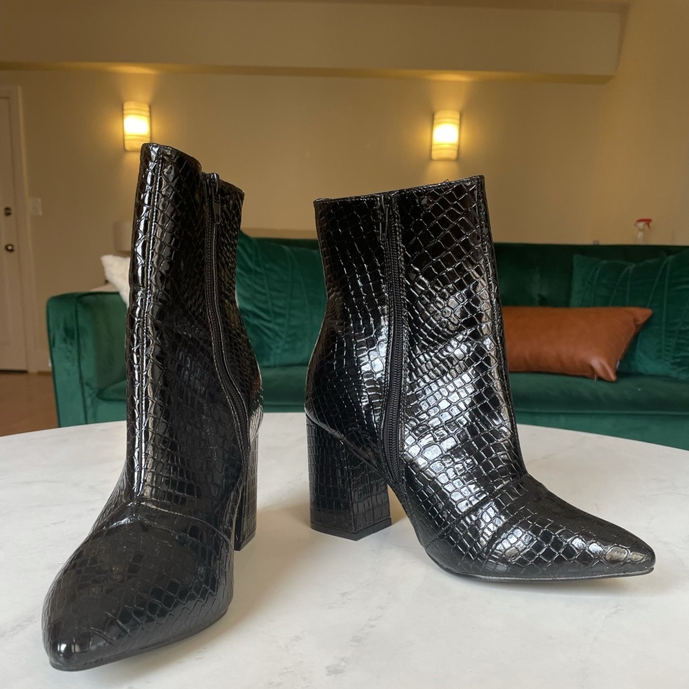 Black Boohoo Snakeskin Booties (Worn Once!)